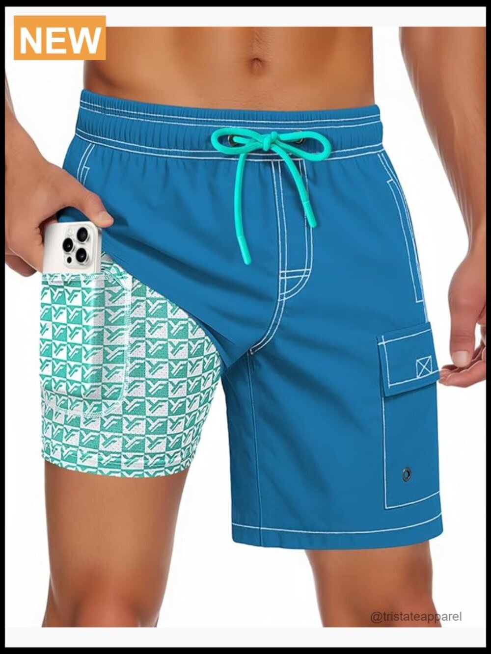 Men's Swim Trunks with Compression Liner Quick Dry 7 Inch Inseam 4-Way Stretch